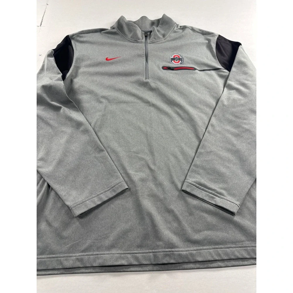 Nike Ohio State Buckeyes Mens 3XL Dri-FIT Quarter Zip Pullover Gray Black Jacket